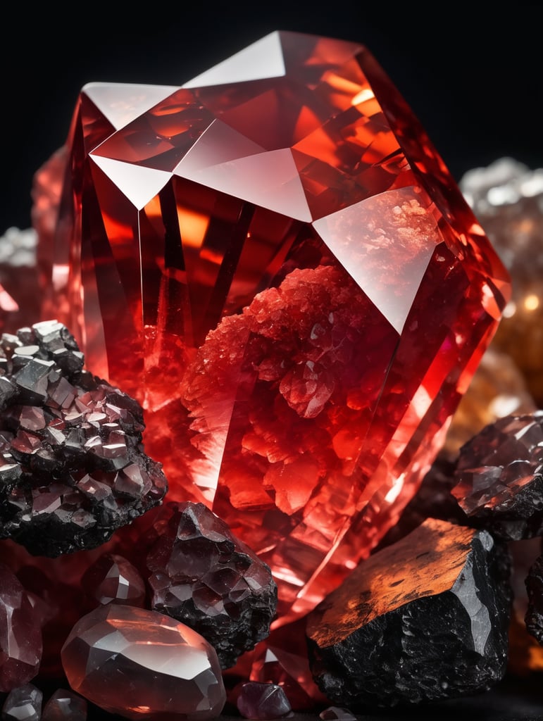 red Rock crystal on a dark background, macro photography shot on Hasselblad H6D at 135mm, beautiful colors