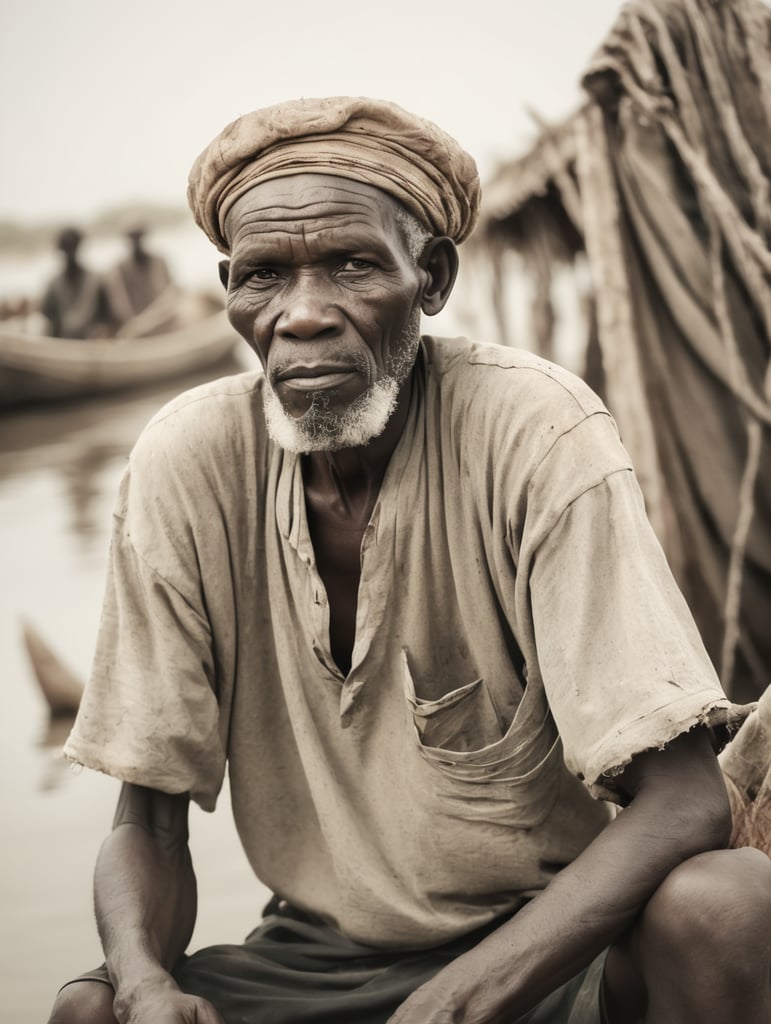 An old and poor African fisherman