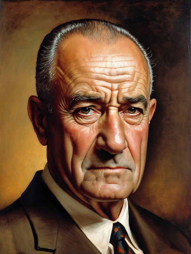 Portrait of Lyndon B. Johnson by Rembrandt Harmenszoon van Rijn, sad face, America, so sorry