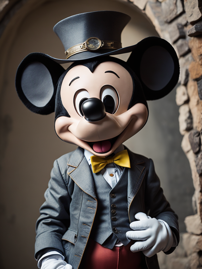 Portrait of Mickey Mouse in steampunk style. psychedelic, trippy, extremely detailed vibrant, cinematic lights, hyper realistic, hyper detailed, Sony Alpha α7, photorealistic