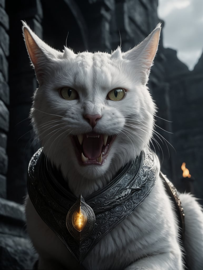 A ưhite cat dragon, lord of the rings style