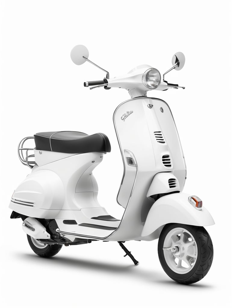 modern white vespa, low angle view, isolated, white background, mockup