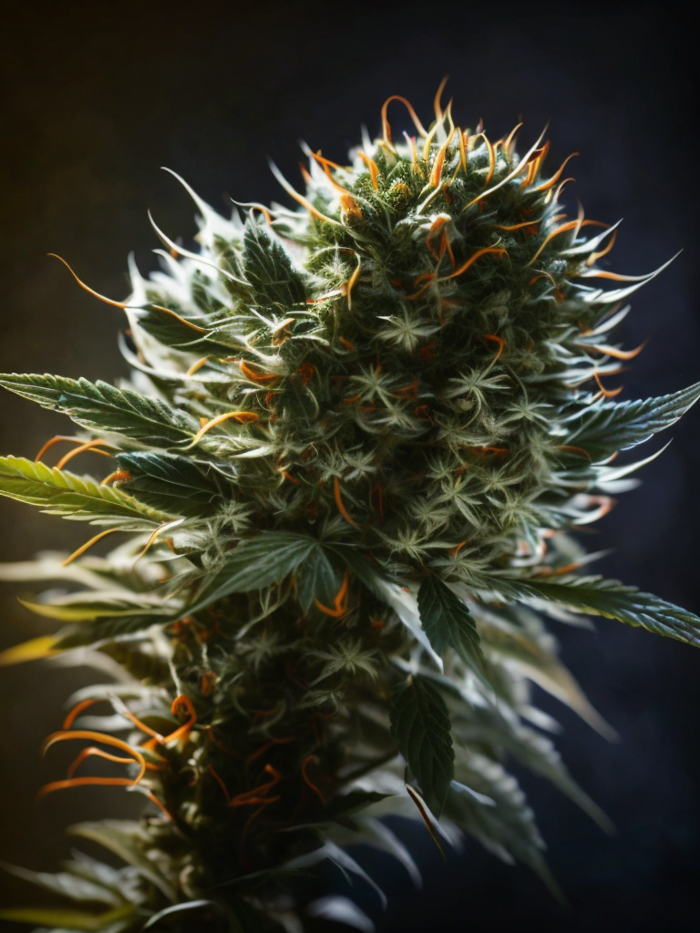 A macro photo of a cannabis flower, macro photography, close-up, high-quality details, deep focus, professional shot