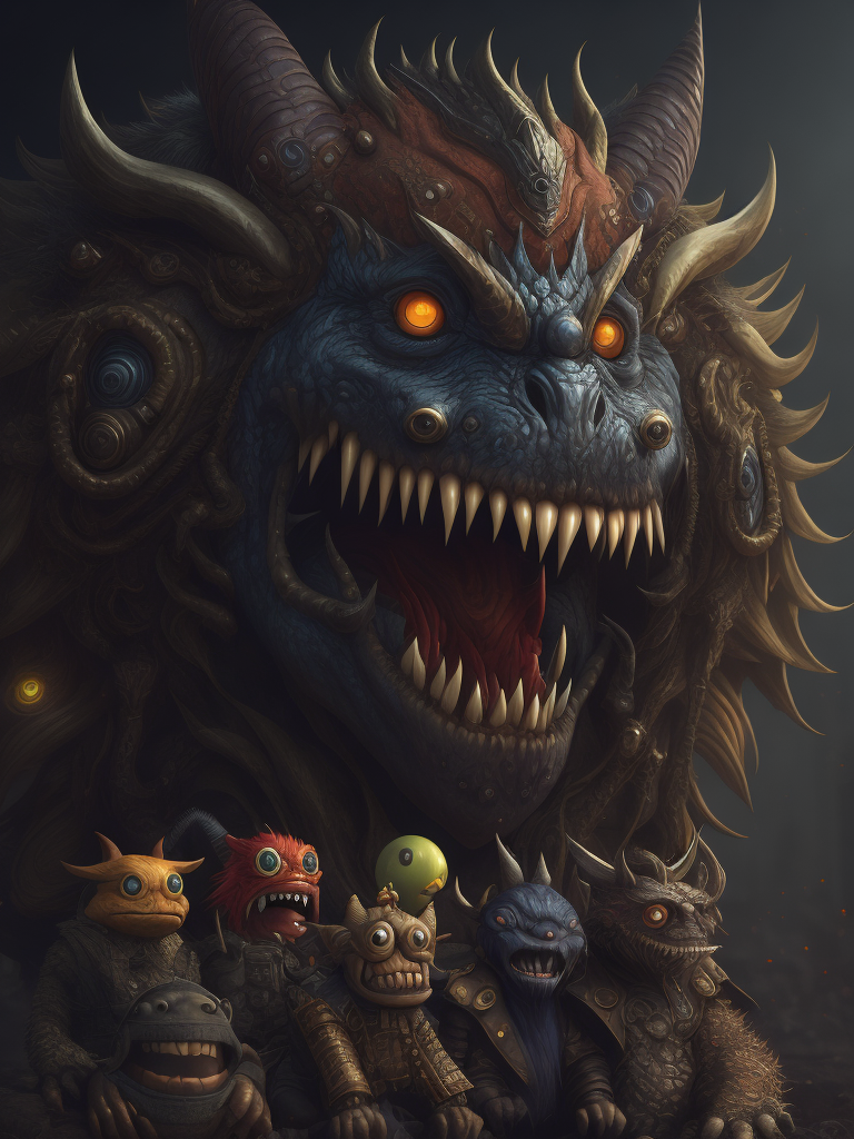 Many monsters, doodle art style, colorful, funny