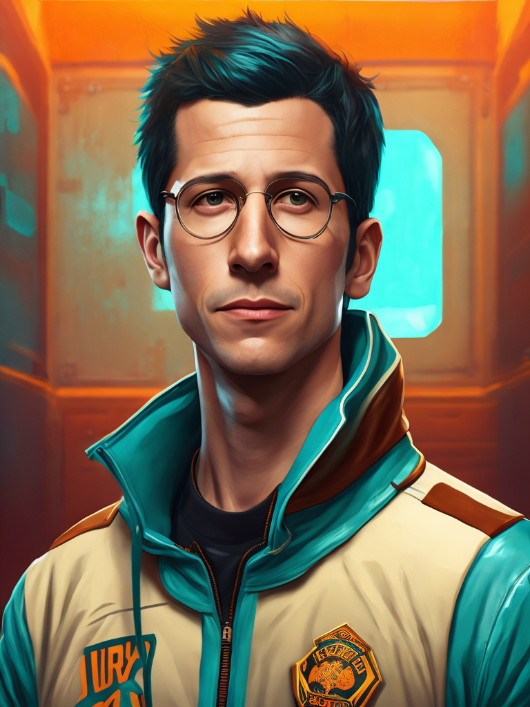 Andy samberg as jake peralta from the tv show brooklyn nine-nine, bobble, head, funko pop art, hyper detailed, professional lighting, film lighting, 35mm, 50mm, ray tracing, unreal engine 5, zbrush