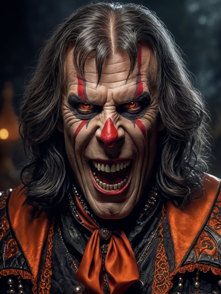 Steve Tyler as an evil character wearing spooky Halloween costume, Vivid saturated colors, Contrast color