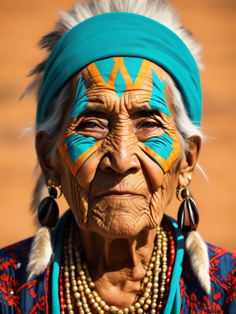 native american old woman 100 years old in national dress
