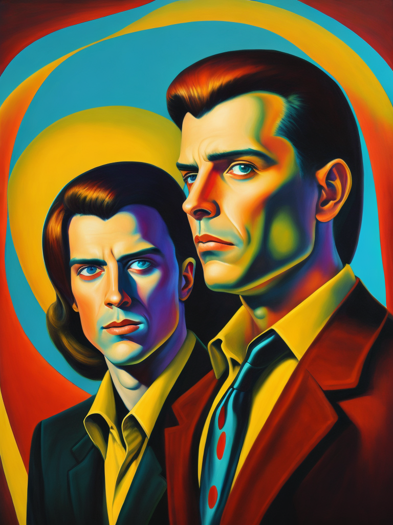 a twins, style of Ed Paschke, Painting, Oil, Portrait, Expressionism, Abstract, USA