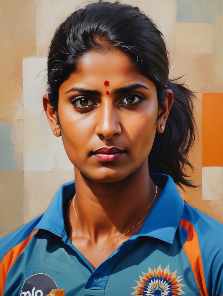 Mitali Raj, Indian cricketer - Abstract form, bold colors, patch work technique portrait side face