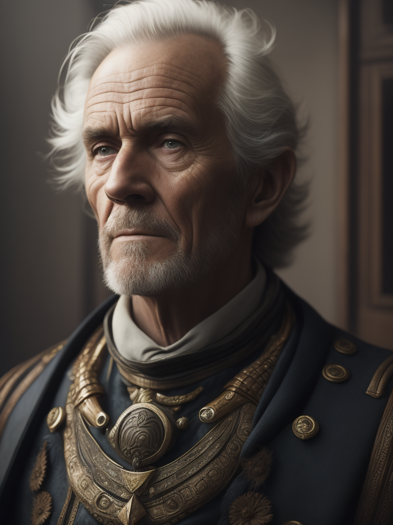 A picture of a 50-years old scandinavian man from the year of 1677