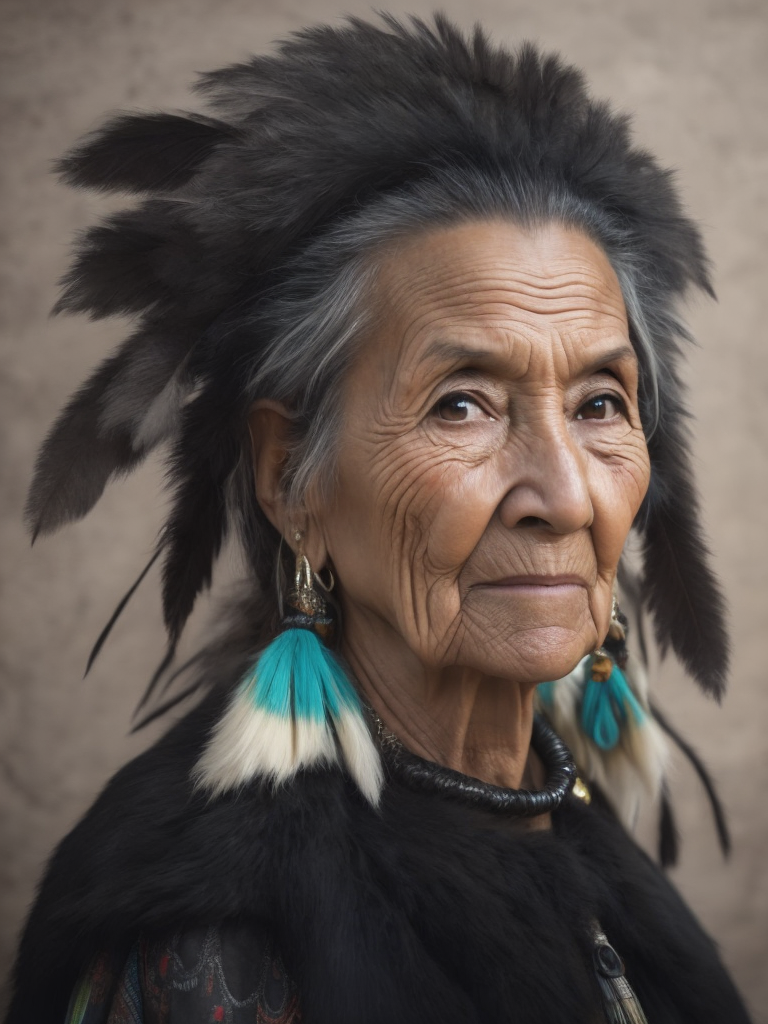native american old woman in national dress