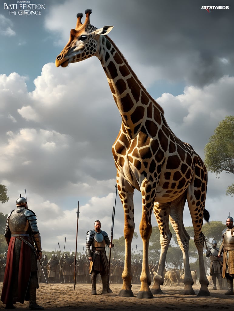 Girafe, game of throne style, warior, full details, battlefield