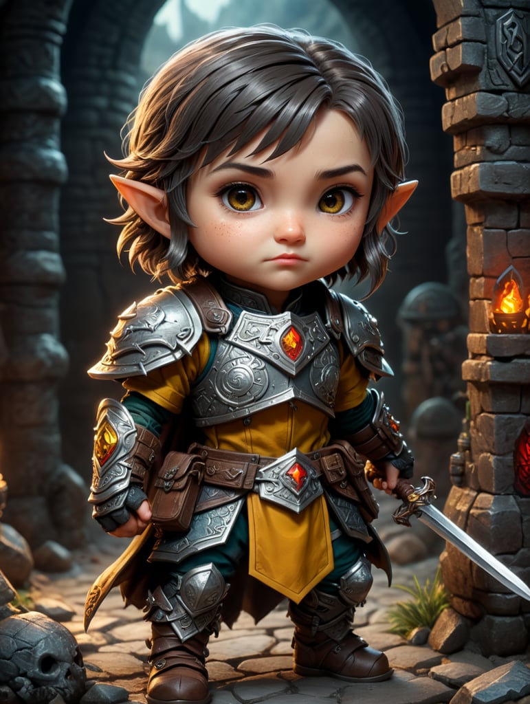 cute rogue character, dungeon and dragons, chibi, plain background