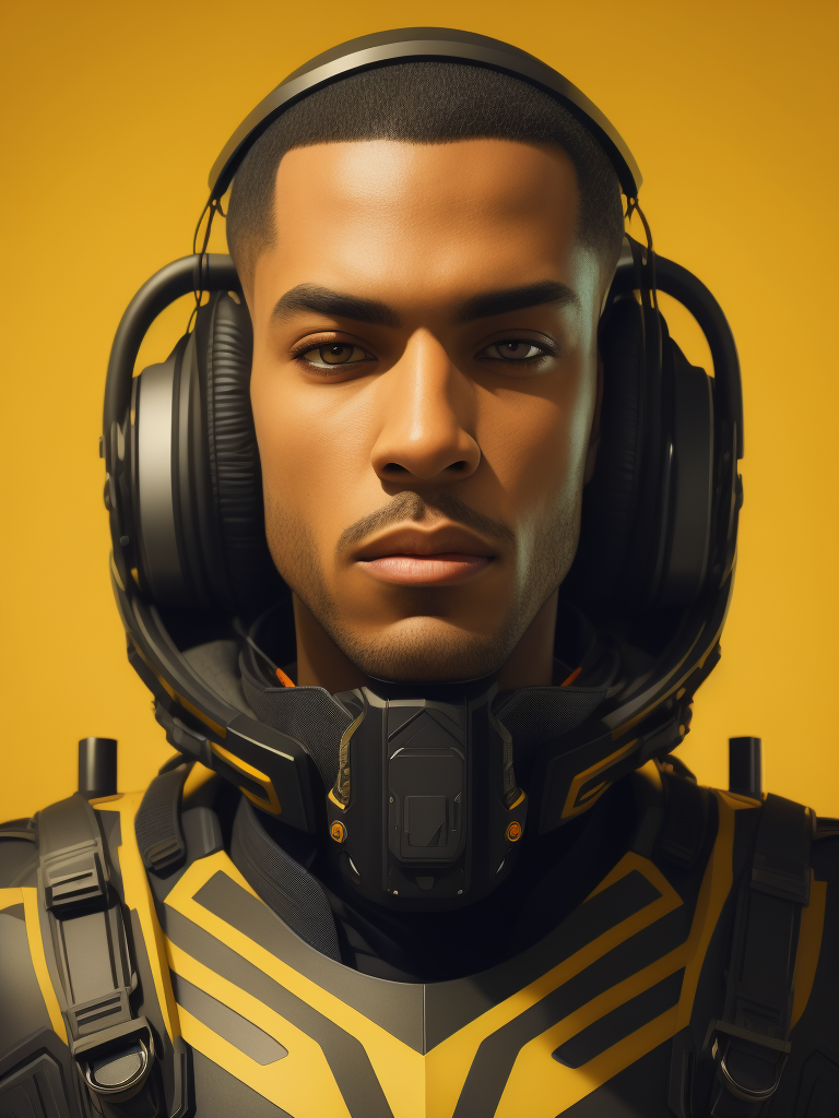 futuristic computer game illustrated character on yellow background illustrated illustration graphic character on purple background in graphic circle in skafander