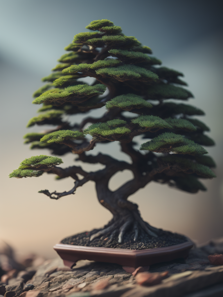 bonsai tree, tilt shift, depth of field