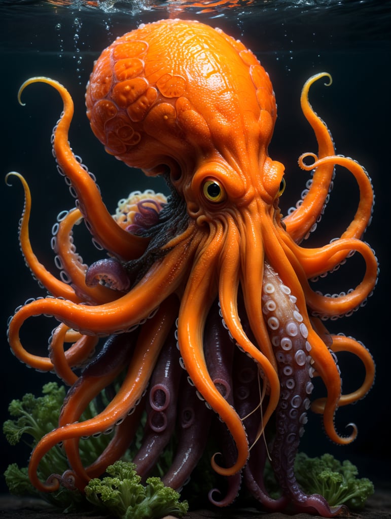 Incredible animal hybrid of a carrot plus a octopus. The tail of the carrot is a octopus.