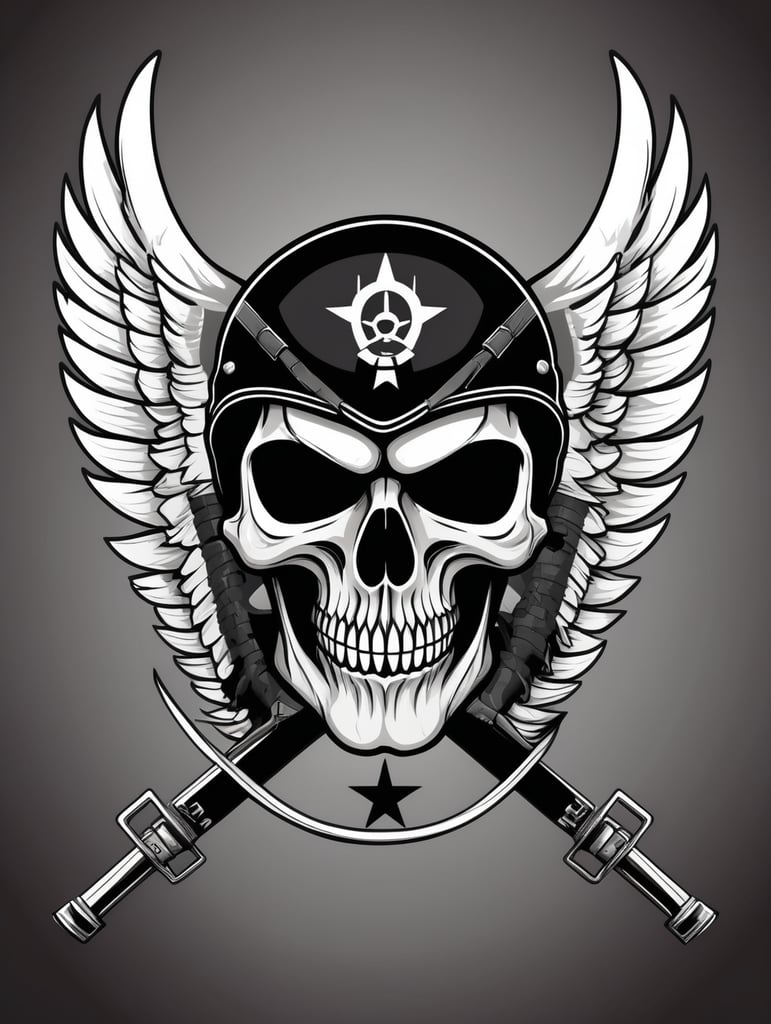 skull military chevron logo, black and white, war Logo, vector image