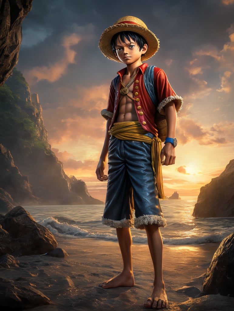 one piece luffy young with morning light