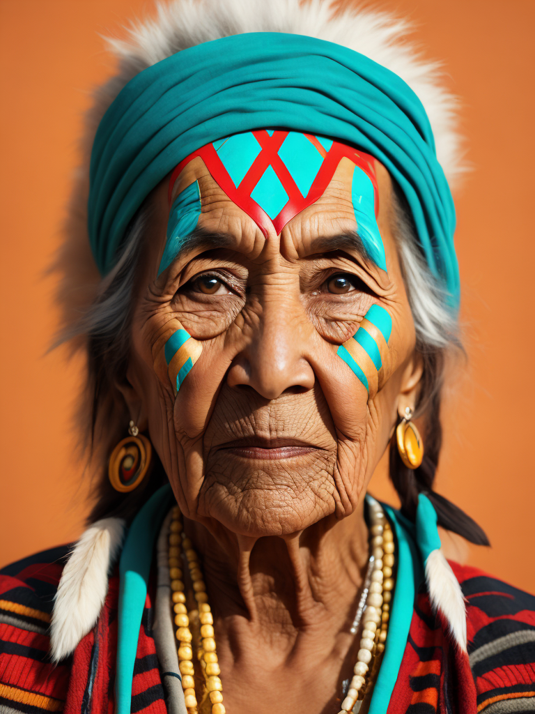 native american old woman 80 years old in national dress