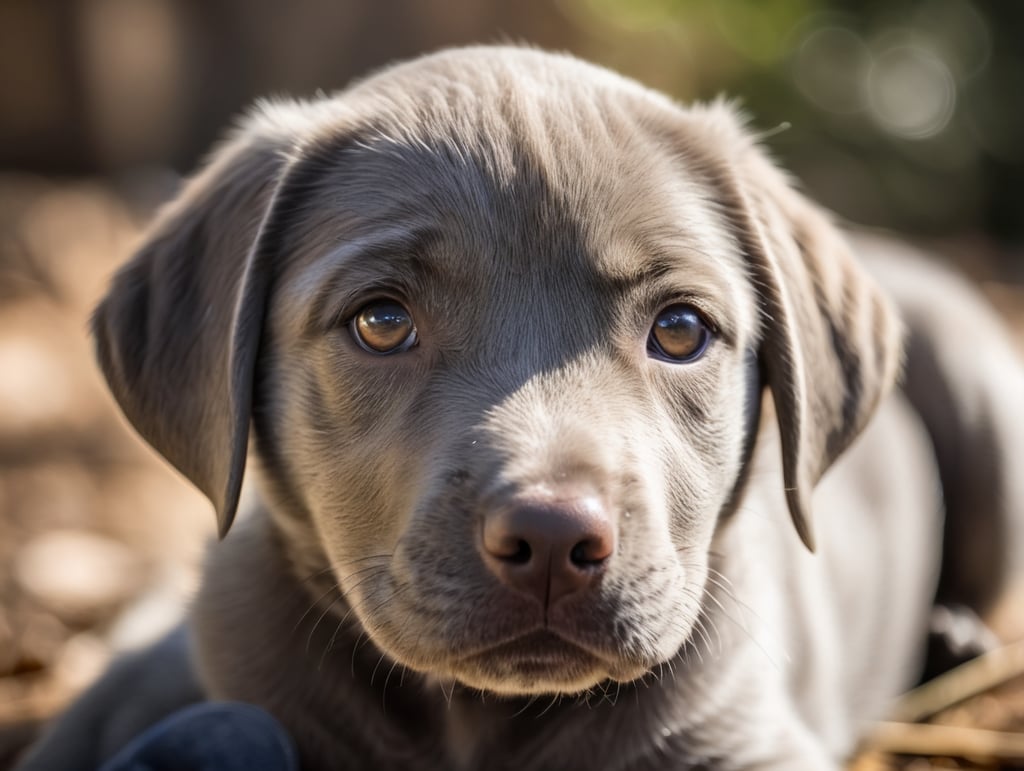 First Person POV of a gray labrador retriever puppy