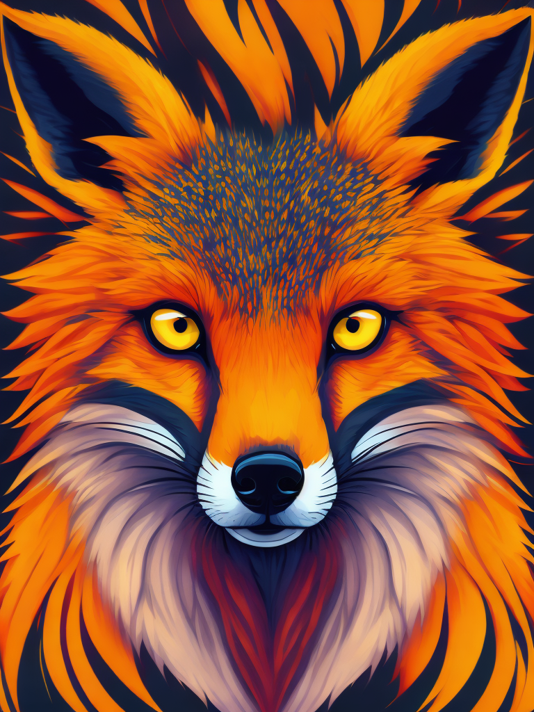 A fox brightly patterned, Vivid saturated colors, Contrast color