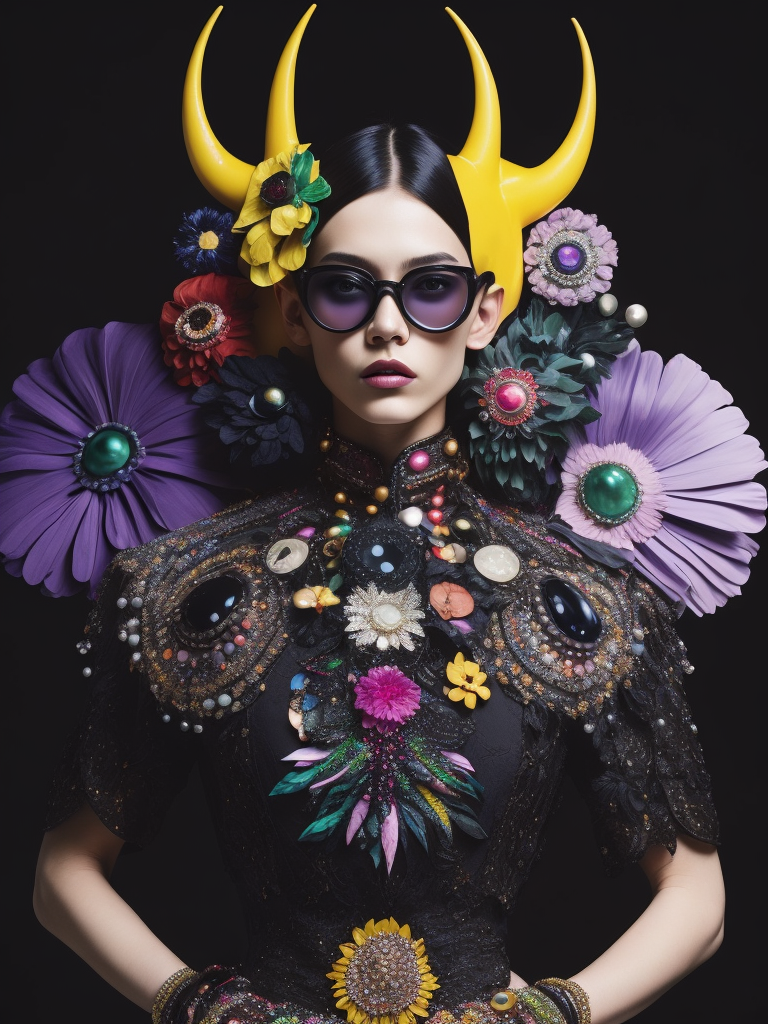 insane bizzare eyeglasses, crystals, bright, colorful rgb, dream world, Alexander McQueen Glazier demonic boy, monster face, vampire, horrific, arty pose, fashion, massive huge jewelry, precious gems, massive pearls, giant white diamonds, retrofuturistic, crystal, marble, glass, floral, massive big flowers, gem flowers, hyper neon glow, dark, moody, diaphanous layered ultra haute couture, high definition, high resolution, bold vibrant colors , volumetric lighting, 8k, 3d rende, style by dior, style by channel, by Jimmy Marble and Takashi Murakami