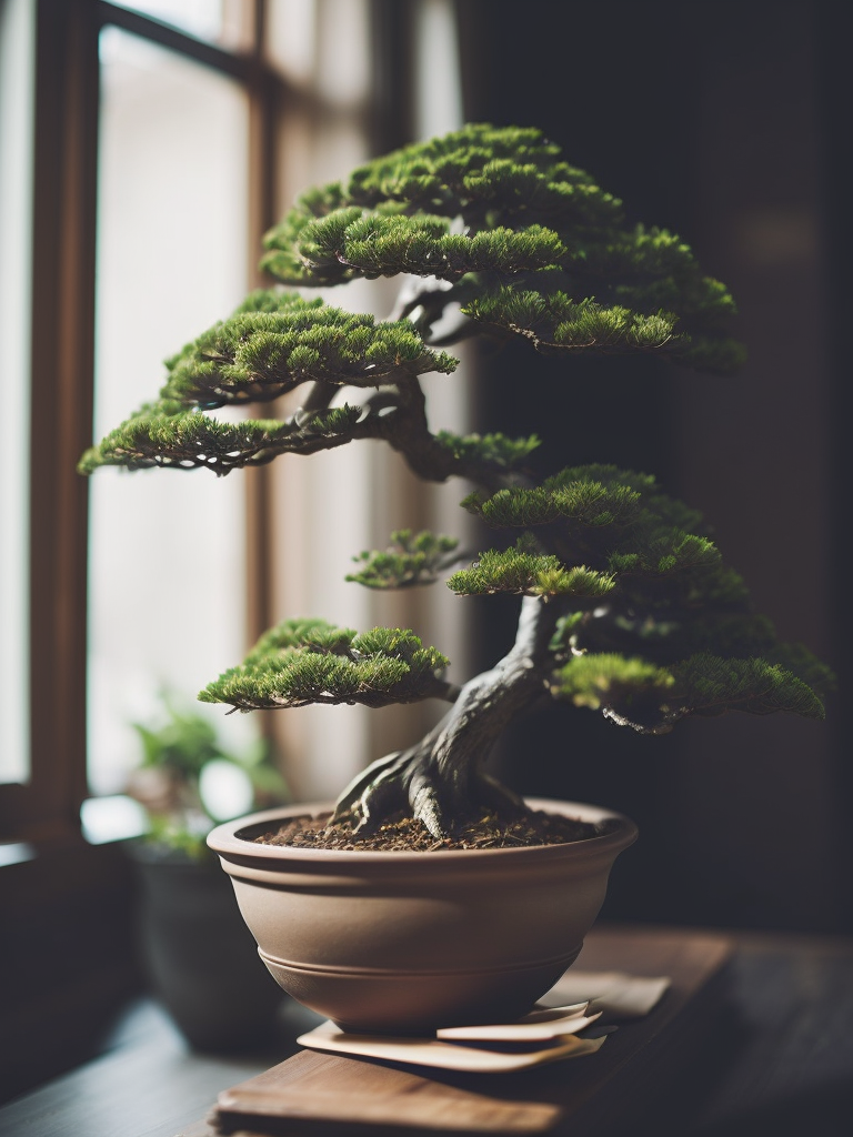 bonsai tree, tilt shift, depth of field