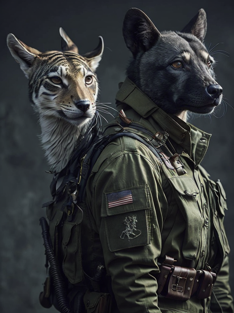 Wild animals in military cloths, wild animals in military, animals in military cloths