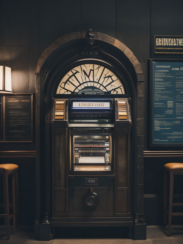 Retro jukebox in a bar, sharp focus, highly detailed,