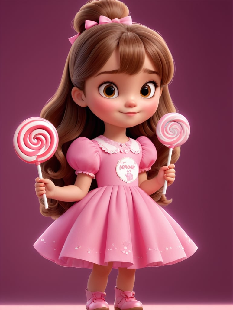 cute little girl hold lollipop medium brown hair pink dress