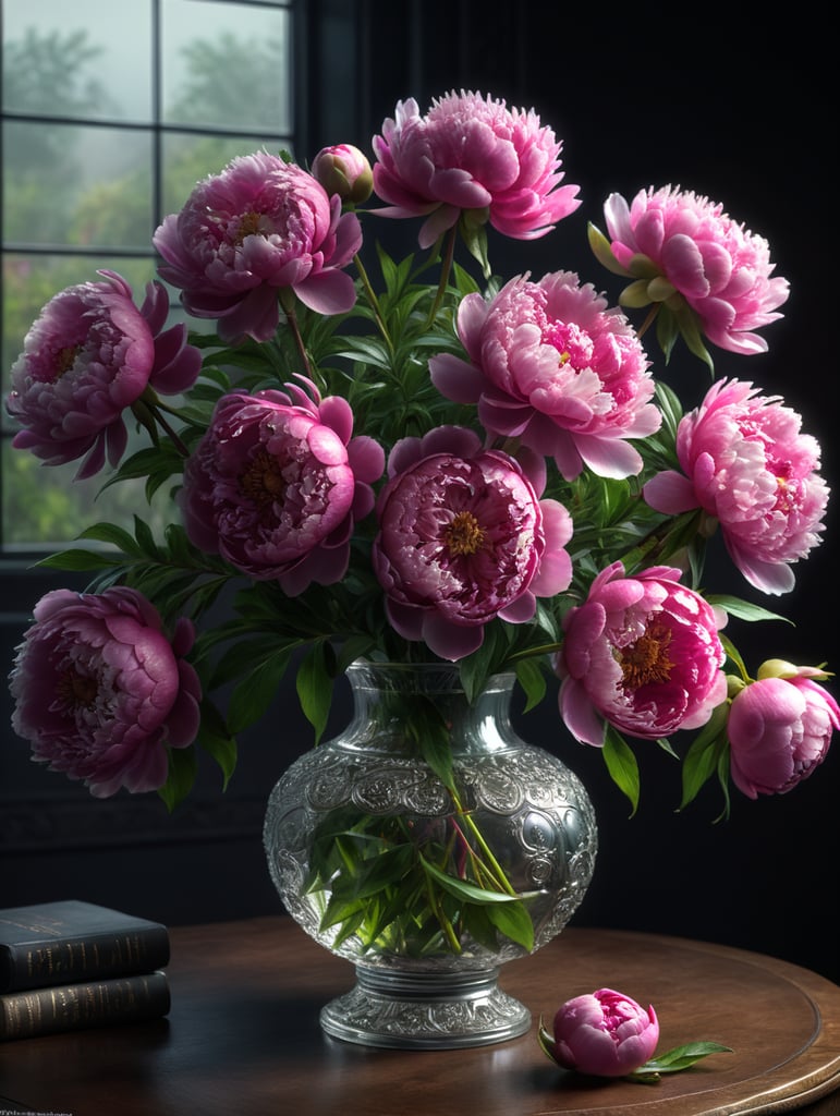 Pink Peonies in Glass Vase