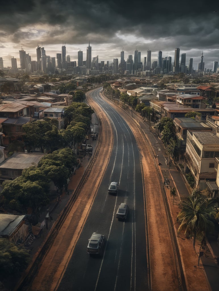 a 4x4 surf moving through a long road into A city of australia