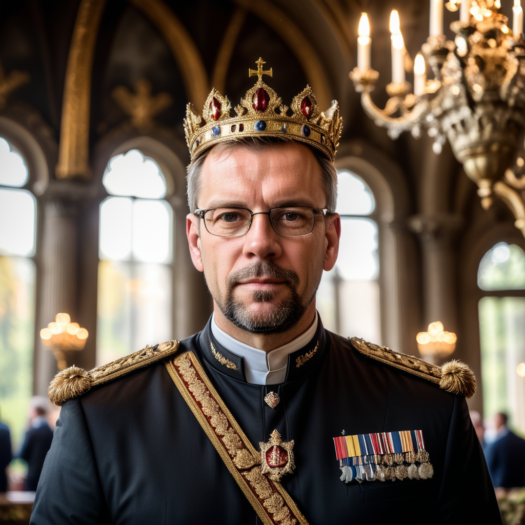 VBI-President Jörg Thiele with a crown in a castle