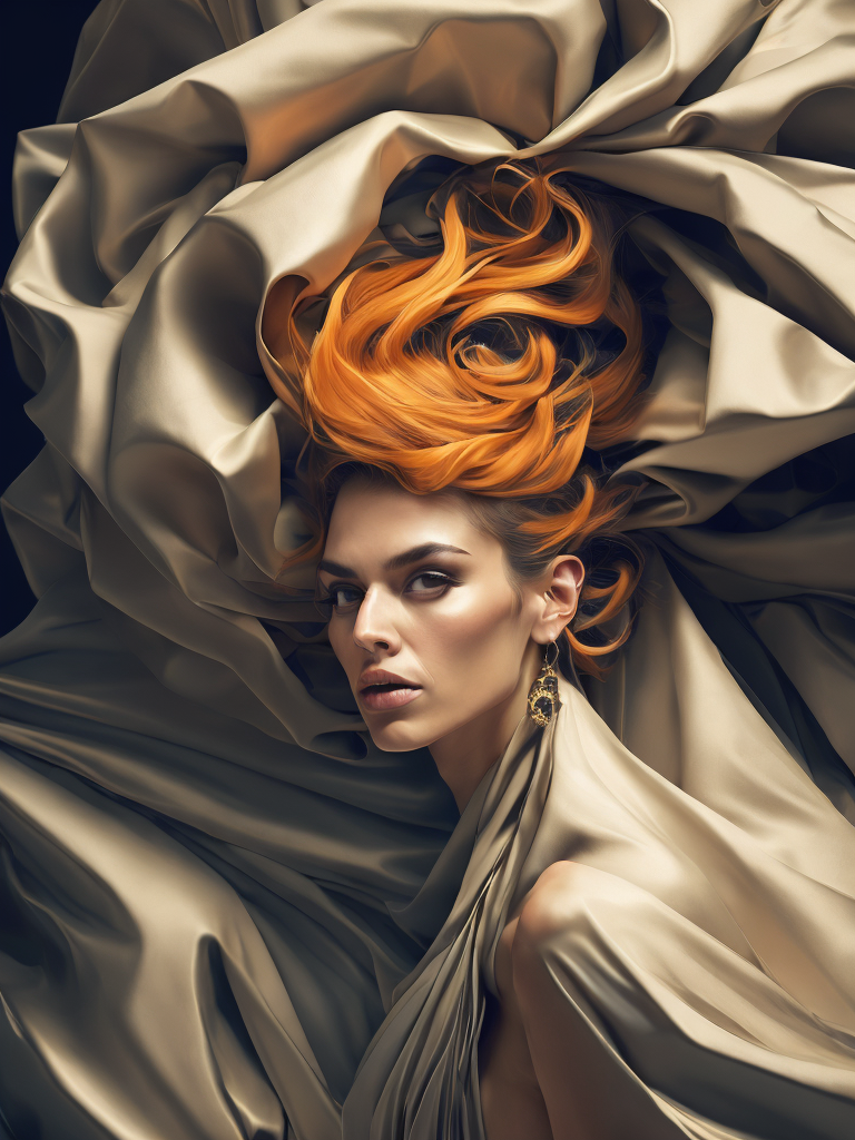 Masterpiece, dress, high quality, art muse, surrounded by swirling fabric, (fabric detail:1.2), (intricate fabric folds:1.2), photographed by peter lindbergh and dave lachapelle, closeup, Sony A9 II, f2.0, iso 100, dynamic composition, serene expression, primal energy, elemental beauty, high resolution, uhd, hdr, vogue photoshoot, Laocoön, iris flare