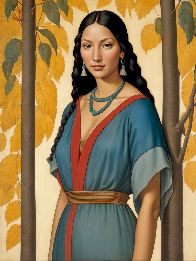 Pocahontas, Painting Oil Italy 15th Century, style of Sandro Botticelli