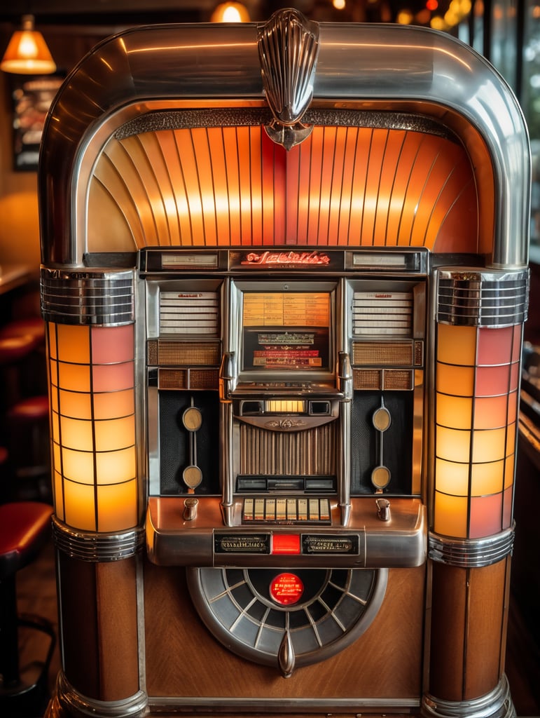 Retro jukebox in a bar, sharp focus, highly detailed,