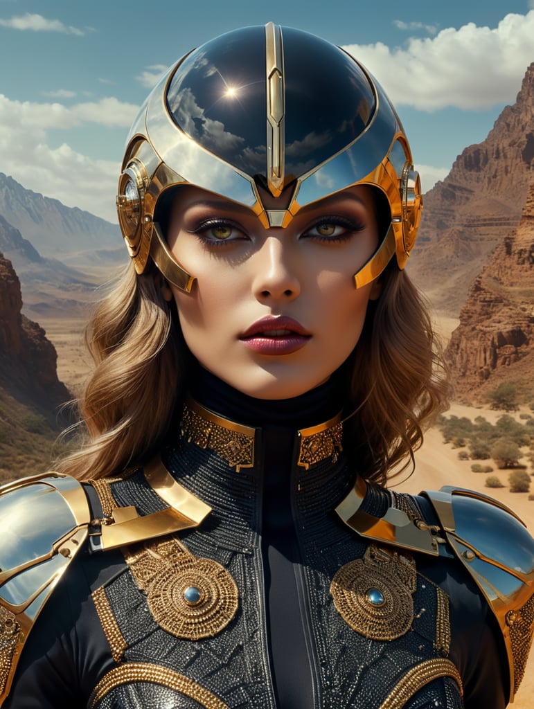 Ultra hd! realistic! yves saint laurent fashion magazine photoshoot, futuristic fashion, various races of beings, most beautiful faces in the world, female posing, tight outfit, surreal landscape, photo in 80's fashion style, cinematic, surrealistic