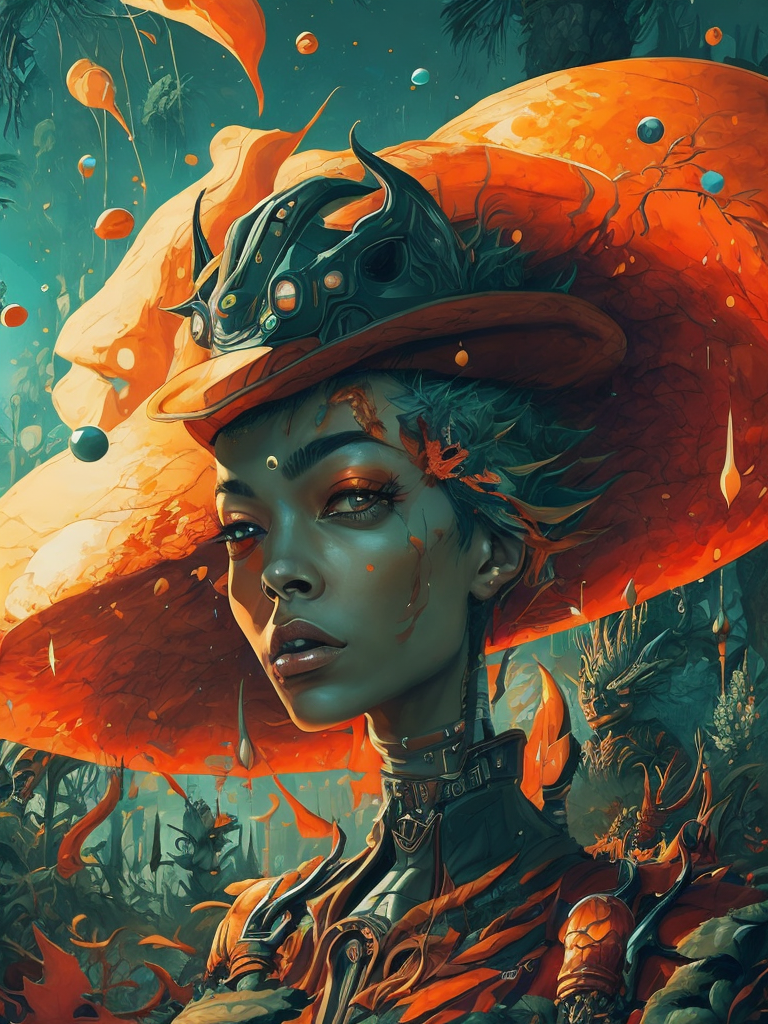 nature, high resolution, very detailed, crowded aliens, weird plants , unrealistic trees, trippy, big colored mushrooms, hallucination, bright colors, surrealism