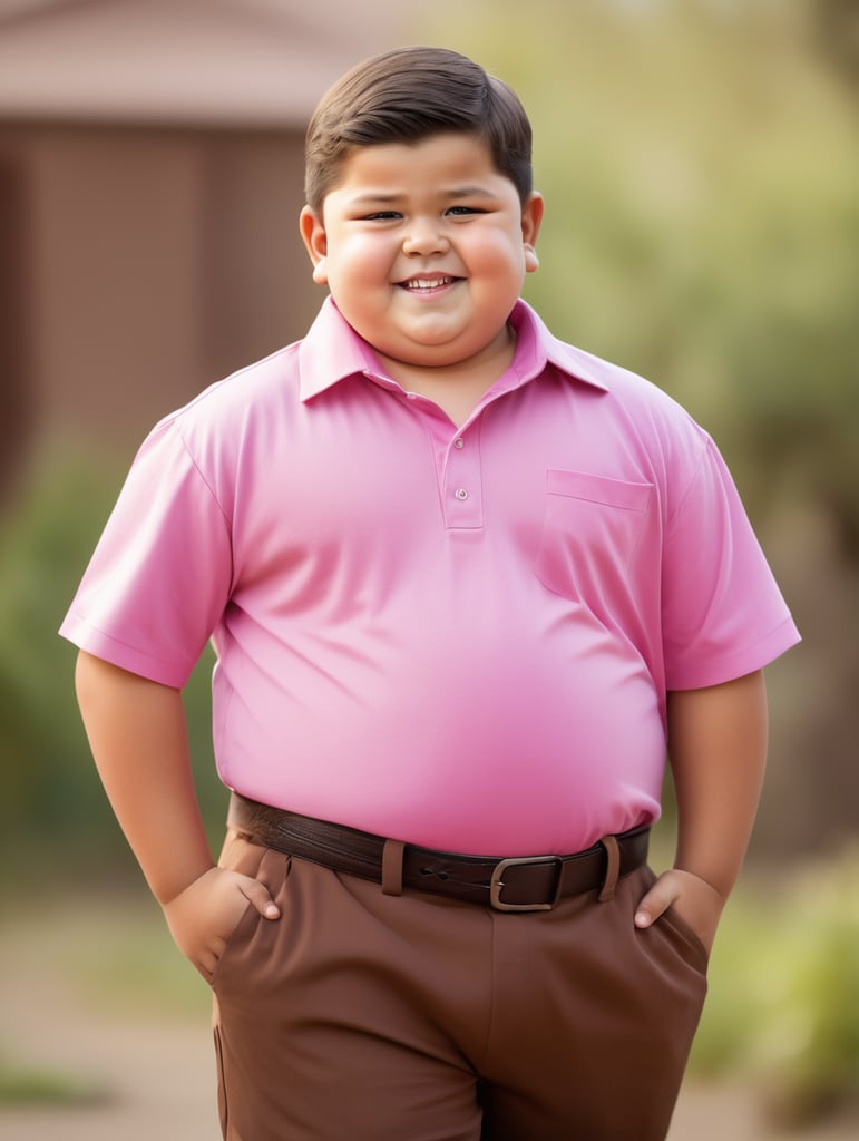 Rely fat dibble chin pink shirt and brown pants 12 years old