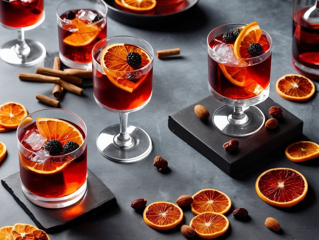 Negroni Cocktail with dried fruit slices