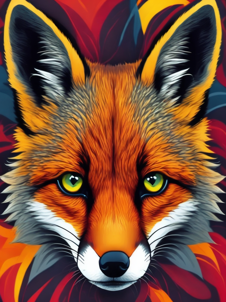 A fox brightly patterned, Vivid saturated colors, Contrast color