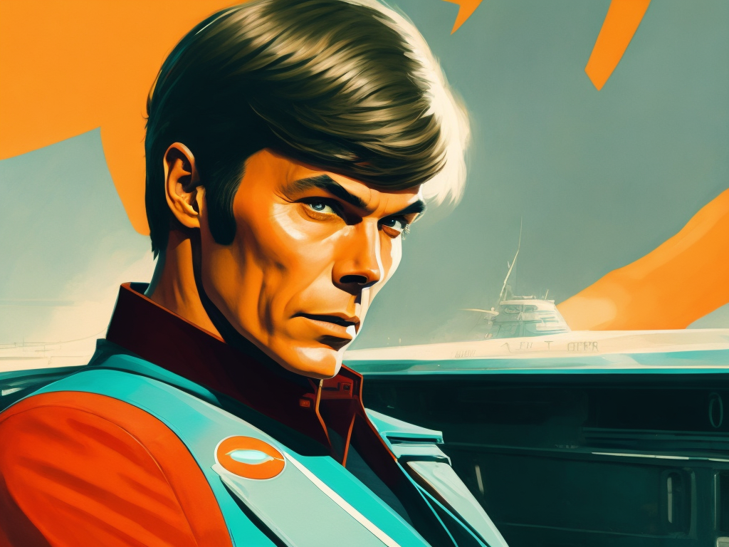 Adam West as captain of a the starship enterprise Vivid saturated colors, Contrast color