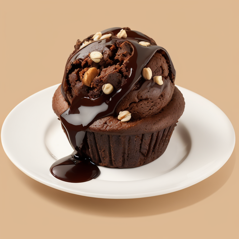 chocolate muffin with nuts on a plate, focus on details, high quality photo