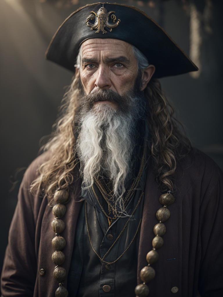 old pirate with octopus beard, dark scene, dark atmosphere, epic shot, sharp on details