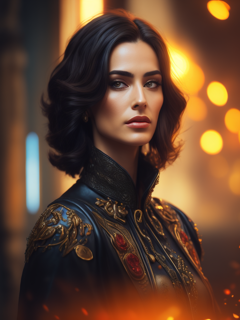 bright and saturated colors, elegant, highly detailed, sharp focus, dramatic lighting, depth of field, incredibly high detailed, blurred background, 40 years, lush dark hair