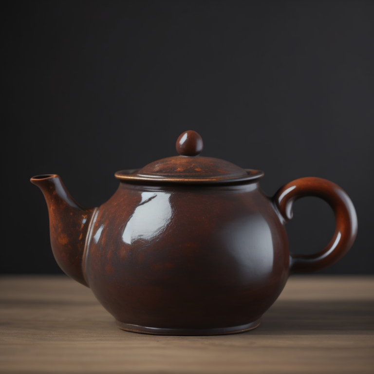 ancient small clay and glazed Chinese teapot, deep atmosphere, realistic photo