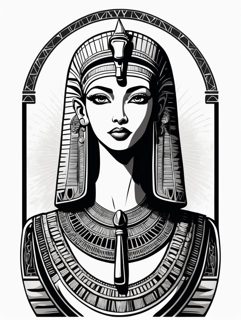 Egyptian Cleopatra, logo concept black and white color, hand drawn illustration, simple shapes