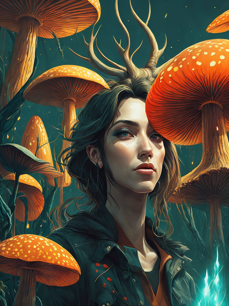 nature, high resolution, very detailed, crowded aliens, weird plants , unrealistic trees, trippy, big colored and translucent mushrooms, glowing mushroom, hallucination, bright colors, surrealism