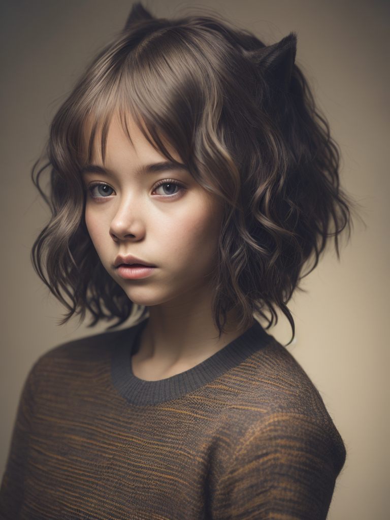 A catgirl with something on her face, in the style of pixelated landscapes, stereoscopic photography, intricate weaving, webcam photography, tabletop photography, rectilinear forms, mcdonaldpunk