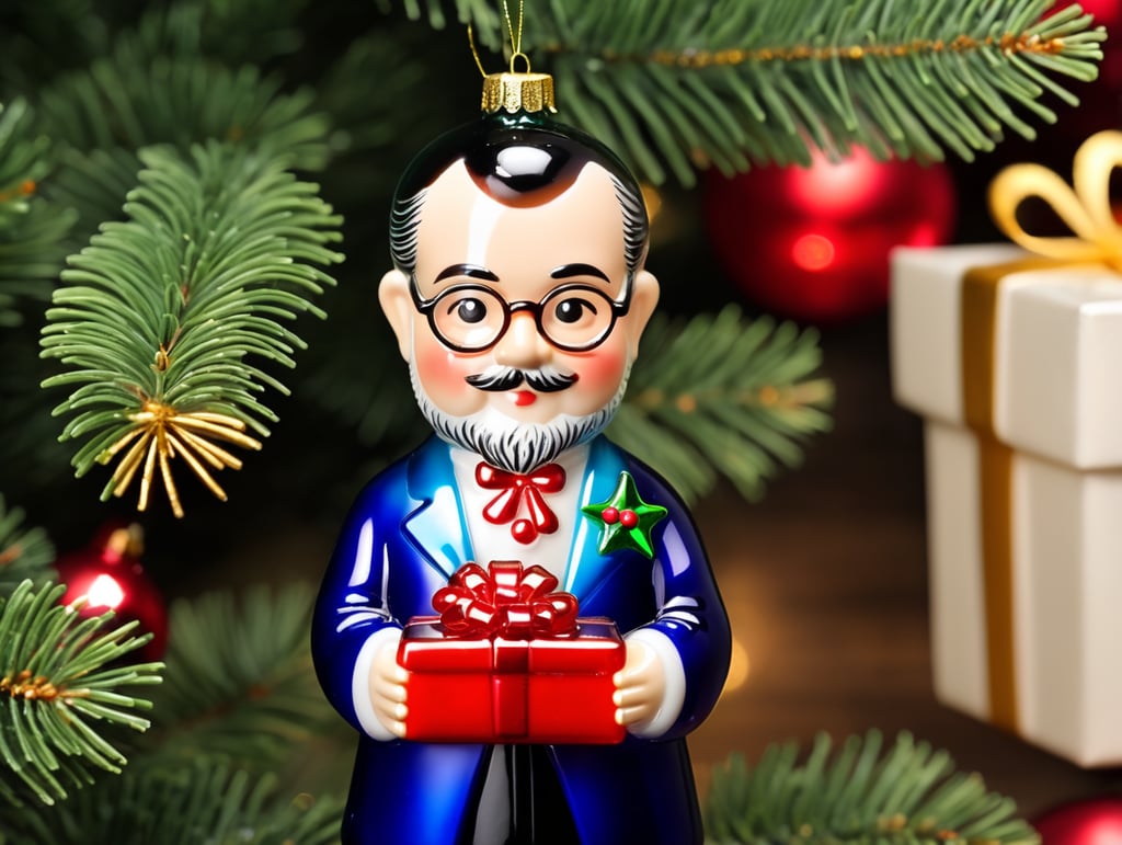 small glass glass figure holding gift box, Christmas toy for the Christmas tree